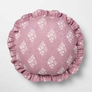 Round Ruffle Floral Jacquard Pillow Purple/Cream - Threshold Studio McGee
